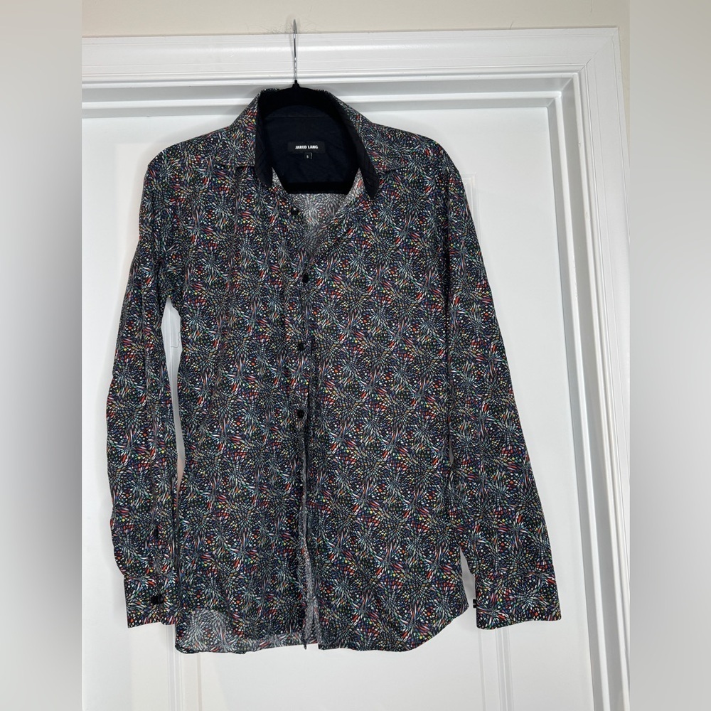 Jared Lang Button Up Psychedelic Multicolor Long … - image 1